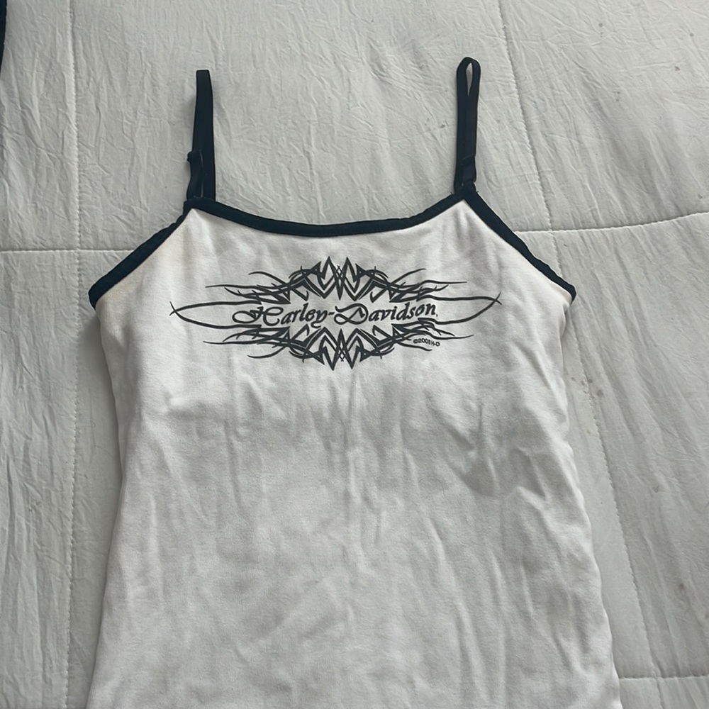 Harley Davidson Black & White Graphic Cami Tank Top Y2K Design